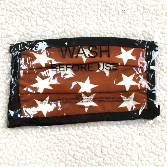 🔴 5 for $10 ONE Zenana Star Print Brown Face Mask - Picture 2 of 7